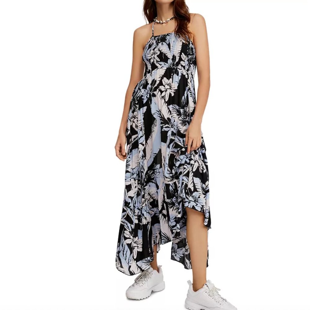 Black & Light Blue Floral Maxi Dress
